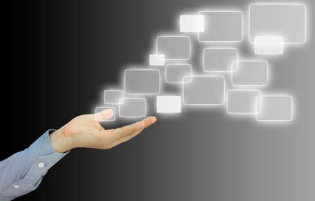 Businessman holding touchscreen の写真素材