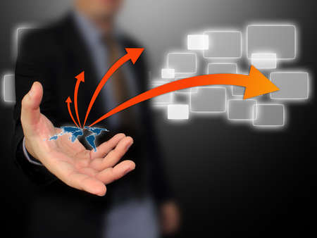 Business hand holding world map の写真素材