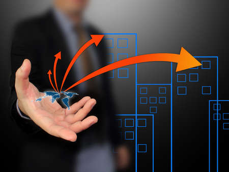Business hand holding world map の写真素材