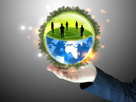 businessman holding business team connected 