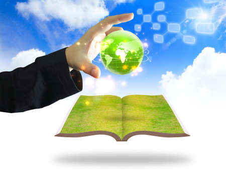 hand holding green earth conceptの写真素材