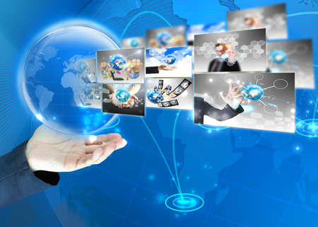 Businessman holding world .Technology concept の写真素材