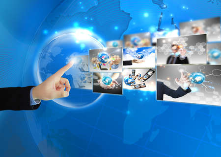 Businessman press world .Technology concept の写真素材
