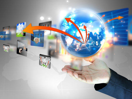 hand holding business world 