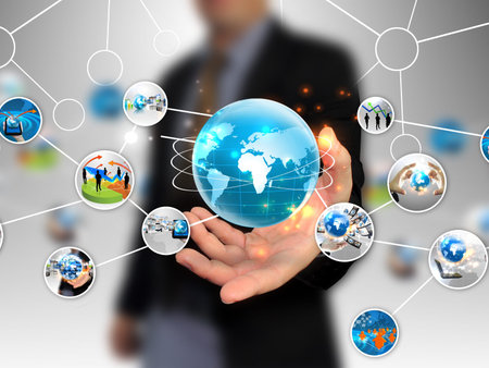 hand holding business diagram