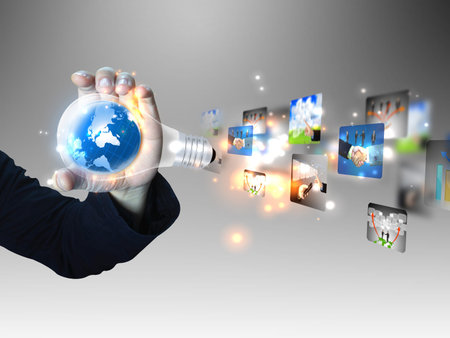 businessman holding business ideaの写真素材