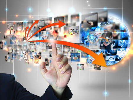 Businessman pressing business communicationの写真素材