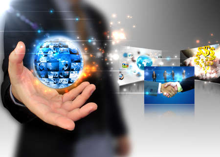 hand holding business world の写真素材