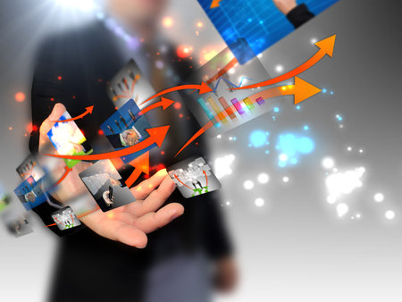 Businessman holding social media