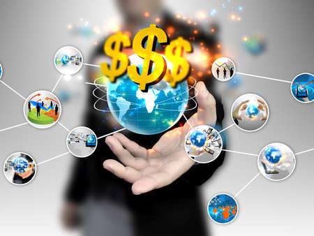 hand holding business worldの写真素材