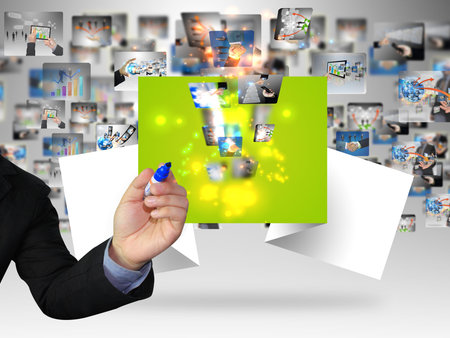 Businessman writing social media 