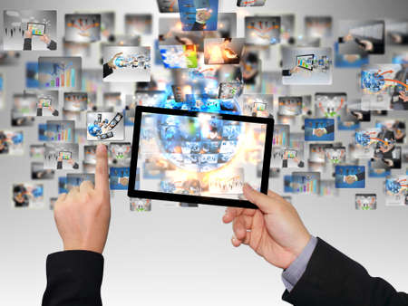 Businessman holding social media の写真素材