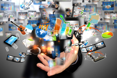 Businessman holding social media 