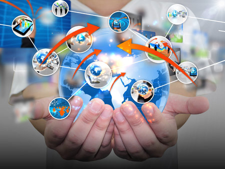 Businessman holding social media 