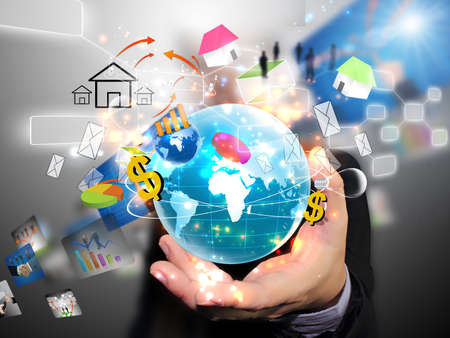 Businessman holding social media , connected の写真素材