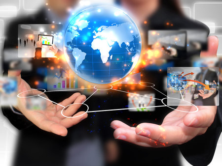 Business people holding social media 