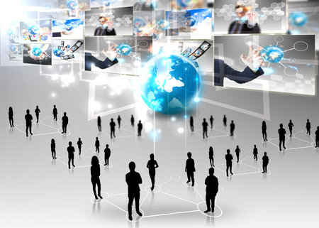 Business team with business world 