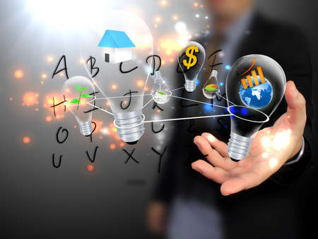businessman holding ideas and social media の写真素材