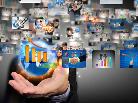 hand holding business world の写真素材