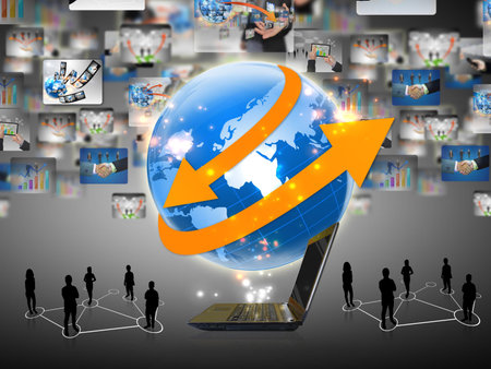 Business team with business world 