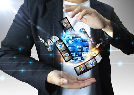 hand holding business world 