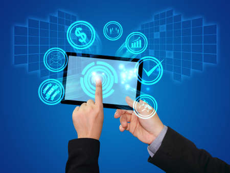 Touch button interface.technology conceptの写真素材