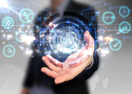 hand holding business world の写真素材