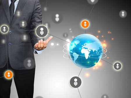 Businessman holding social network, connected の写真素材