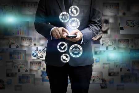 hand holding digital world , social media conceptの写真素材