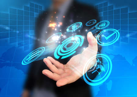 hand holding digital world , social media concept の写真素材