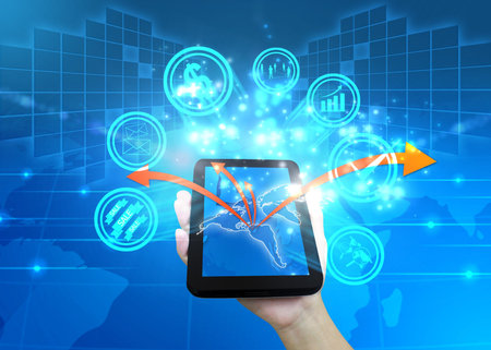 hand holding digital world , social media concept 