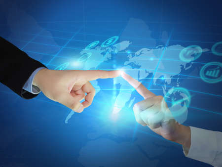 Businessman touch button interface の写真素材
