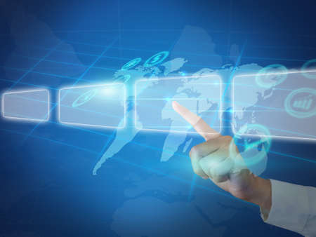 Businessman touch button interface の写真素材