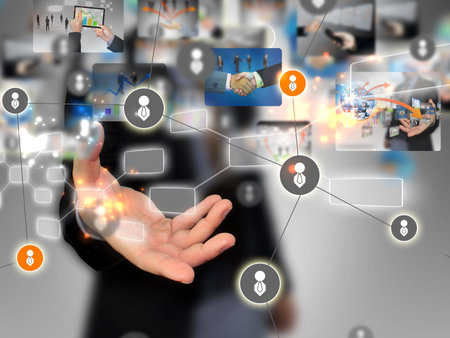 businessman holding world, connected の写真素材
