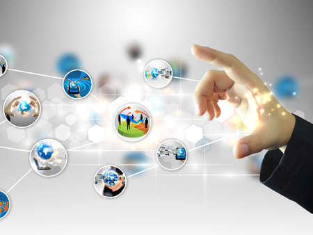 Businessman holding social media の写真素材