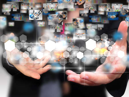 Business people holding social media の写真素材