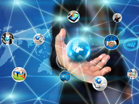 businessman holding business networkの写真素材