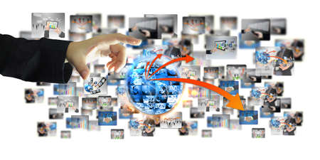 businessman holding business world の写真素材