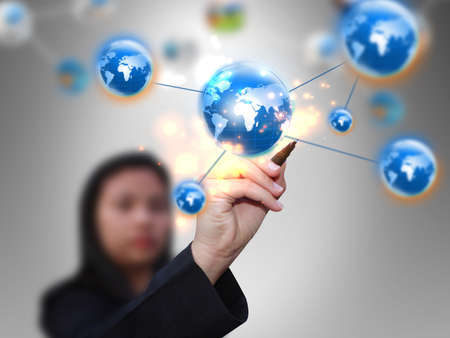 businesswoman drawing social media network communication の写真素材