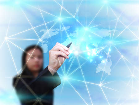 businesswoman drawing social media network communication の写真素材