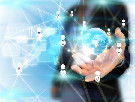 Businessman holding social network の写真素材