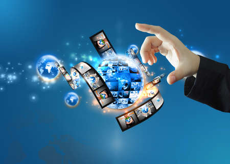 hand holding business world の写真素材