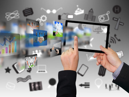 Businessman press social media 
