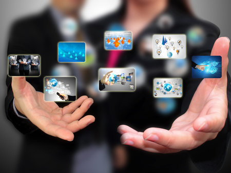 Business people holding social media の写真素材