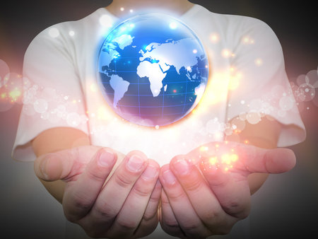hand holding globe の写真素材