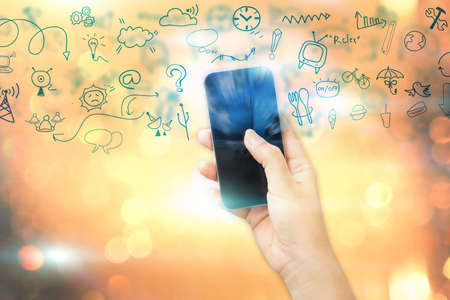 female hands holding social media,Social network concept の写真素材