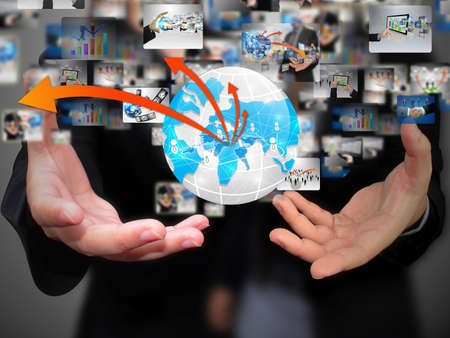 hand holding business world の写真素材