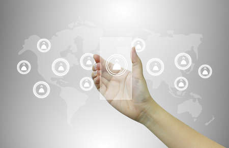 Businessman holding social network の写真素材