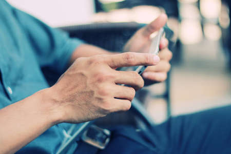 Businessman using digital tablet,hand touching screen on digital tabletの写真素材