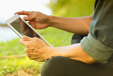 Businessman using digital tabletの写真素材